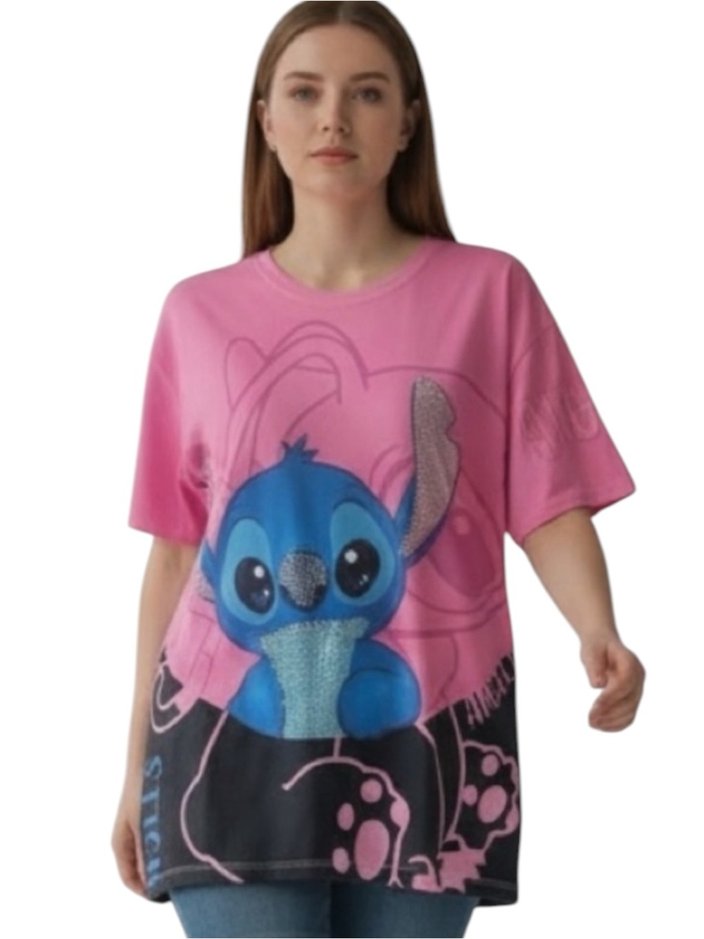 Stitch Pink Oversize Beaded T-Shirt
